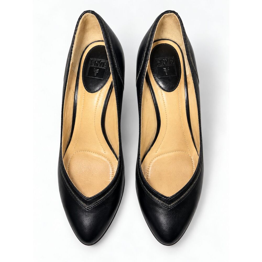 FRYE Celeste Black Leather Pumps Block Heel Women’s Size 8M